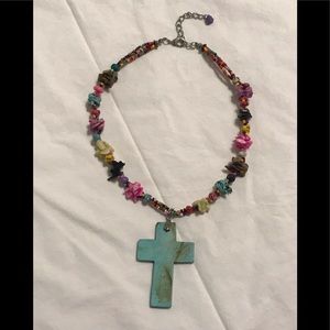 Beautiful colorful cowgirl necklace with turquoise cross